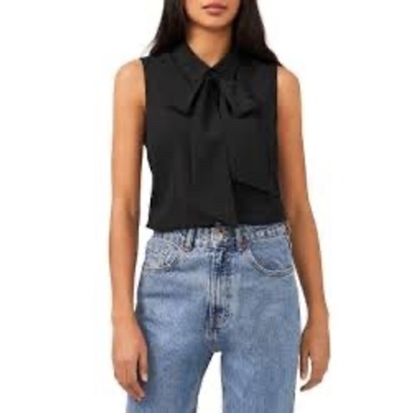 CeCe Tops - CeCe Sleeveless Bow Tie Blouse Womens XS Black Career Classic Minimalist Preppy